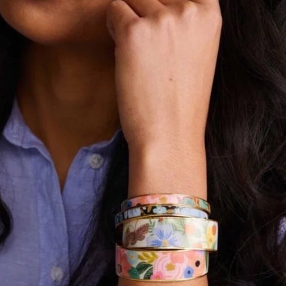 NWT Rifle Paper Co. Brass gold tone plated & enamel cuff - GARDEN PARTY design - Picture 4 of 7